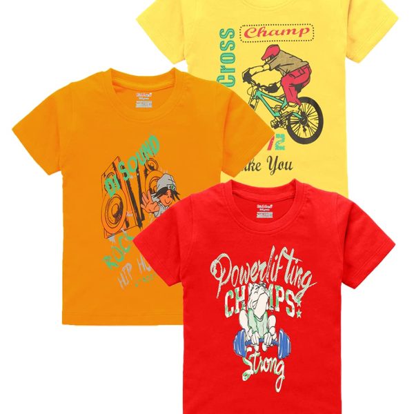 kiddeo Kids Boys Tshirts(Pack of 3) (5pcs_Rd_yl_Or)