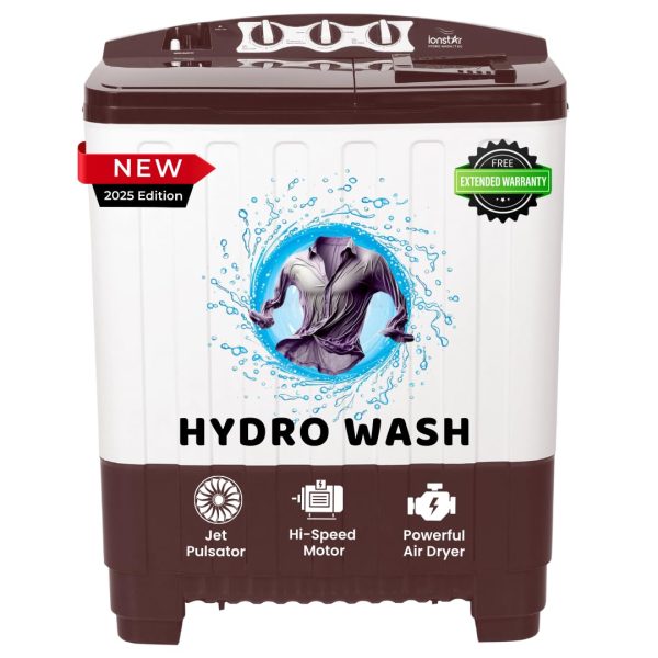 ionstar 7 KG 2025 Hydro Wash Series | Semi-Automatic Washing Machine | Magic Filter | Jet Pulsator | Air Dryer | Buzzer | Wheels | MAROON