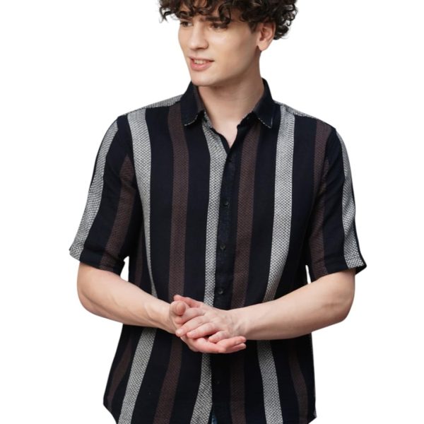 Exclusive Stripes Half Sleeve Crochet Stripes Shirt for Men | AB_TB_470