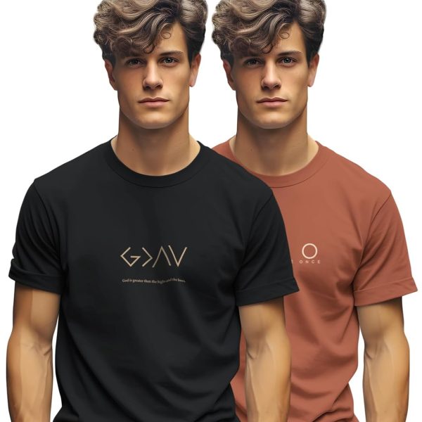 BULLMER Trendy Printed Cotton Blend Crew Neck/Round Neck Half Sleeve Tshirt for Men- Pack of 2