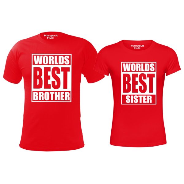 Hangout Hub Family-Sibling- Kids Boy's & Girl's Cotton Printed Regular Fit T-Shirts (Pack of 2) Worlds Best Brother Worlds Best Sister Matching Twinning Tees