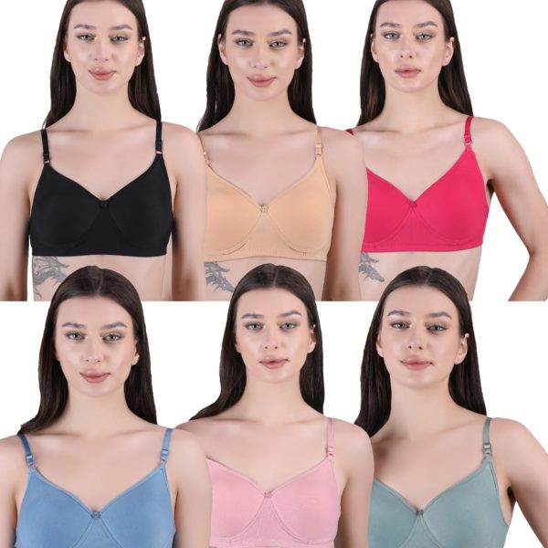 Celary Women's Cotton Blend Lightly Padded Bra|| Wirefree T-Shirt Bra|| 6 Piece Combo|| Every Day Use Bra