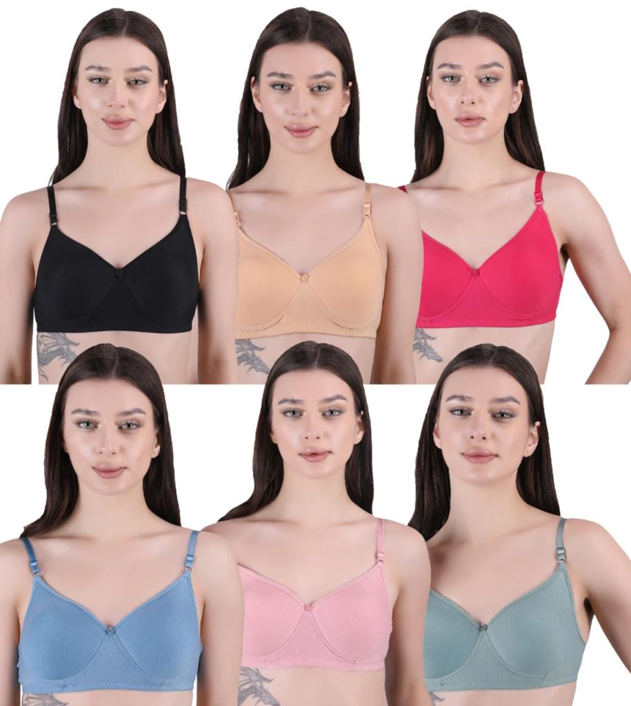 Celary Women's Cotton Blend Lightly Padded Bra|| Wirefree T-Shirt Bra|| 6 Piece Combo|| Every Day Use Bra