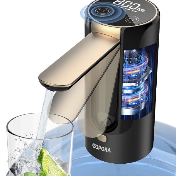 Eopora Automatic Water Dispenser Pump for 20 Litre Bottle, 1200Mah Battery USB Rechargeable Electric Foldable Water Can Dispenser for Home Office, Black