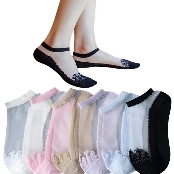 NICSY Socks for Women 5 Pairs socks Transparent Ultra Thin Lace Invisible Socks, Fishnet Socks, Summer Socks, Style Mesh Sheer socks