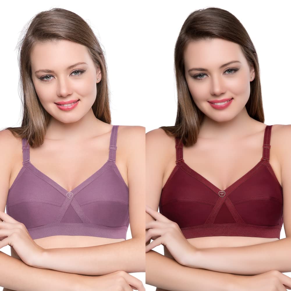TRYLO KPL Women's Cotton Non-Padded Bra Black/Black Currant/Butter SCOT/Coral/MARUN/Rasberry/Rose Gold/Nude/Sapphire/Skin/White 30 to 40 Available Cups C to I