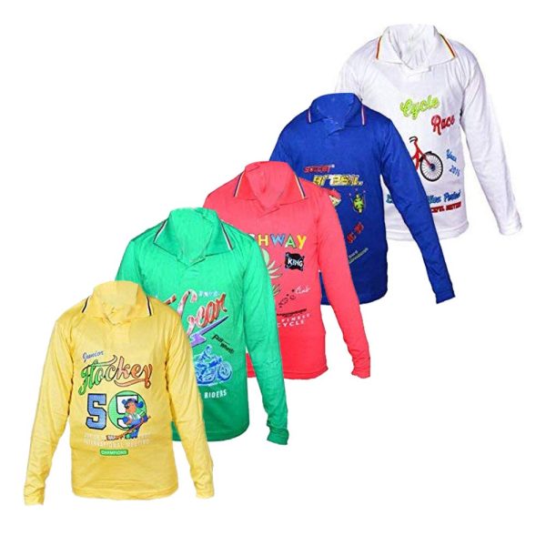 V4U Kids Printed Cotton Polo Collar T-Shirt Combo Pack of 5