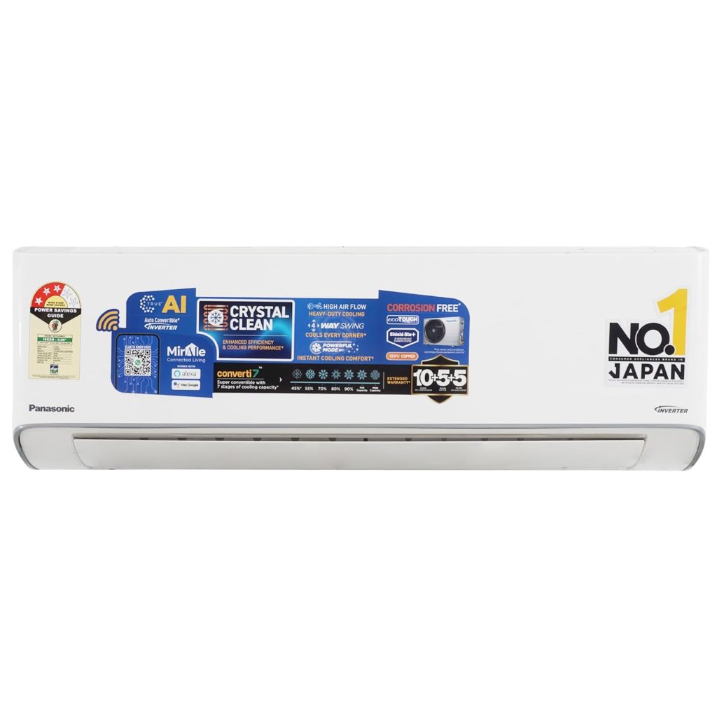 Panasonic EU 7 in 1 Convertible 1.5 Ton 3Star Inverter Split,(100% Copper Condenser, CS/CU-EU18BKY3FM), With MirAie & Matter Certified 55°Tested,High CFM & Eco tough Outdoor Crystal Clean Technology