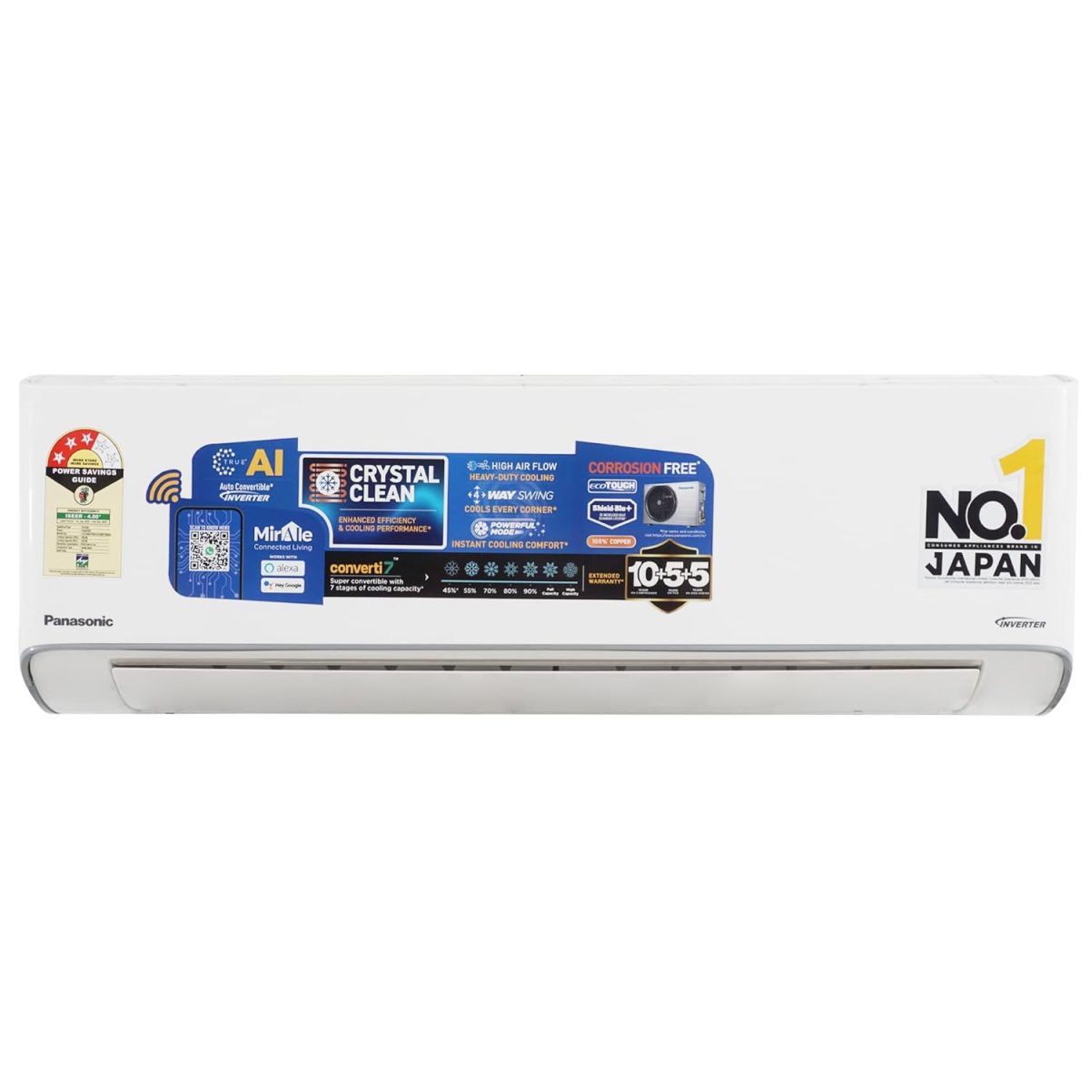 Panasonic EU 7 in 1 Convertible 1.5 Ton 3Star Inverter Split,(100% Copper Condenser, CS/CU-EU18BKY3FM), With MirAie & Matter Certified 55°Tested,High CFM & Eco tough Outdoor Crystal Clean Technology
