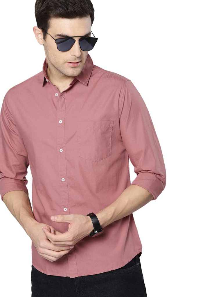 Dennis Lingo Men Cotton Solid Spread Collar Full Sleeves Regular Fit Casual Shirt