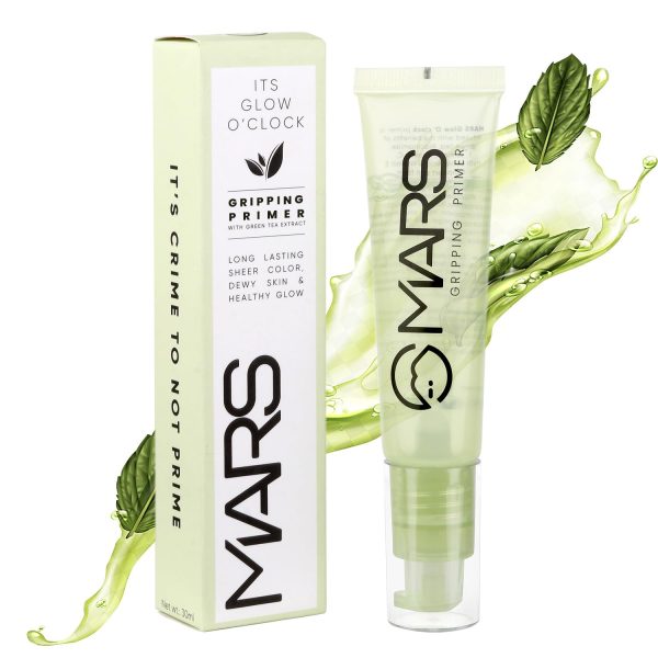 MARS Glow O' Clock Gel Primer for Face Makeup (30ml) | Enriched with Hyaluronic Acid & Green Tea Extracts | Dewy Primer | Long Lasting | Power Grip | Ideal for Dry Skin | Airless Pump Dispenser