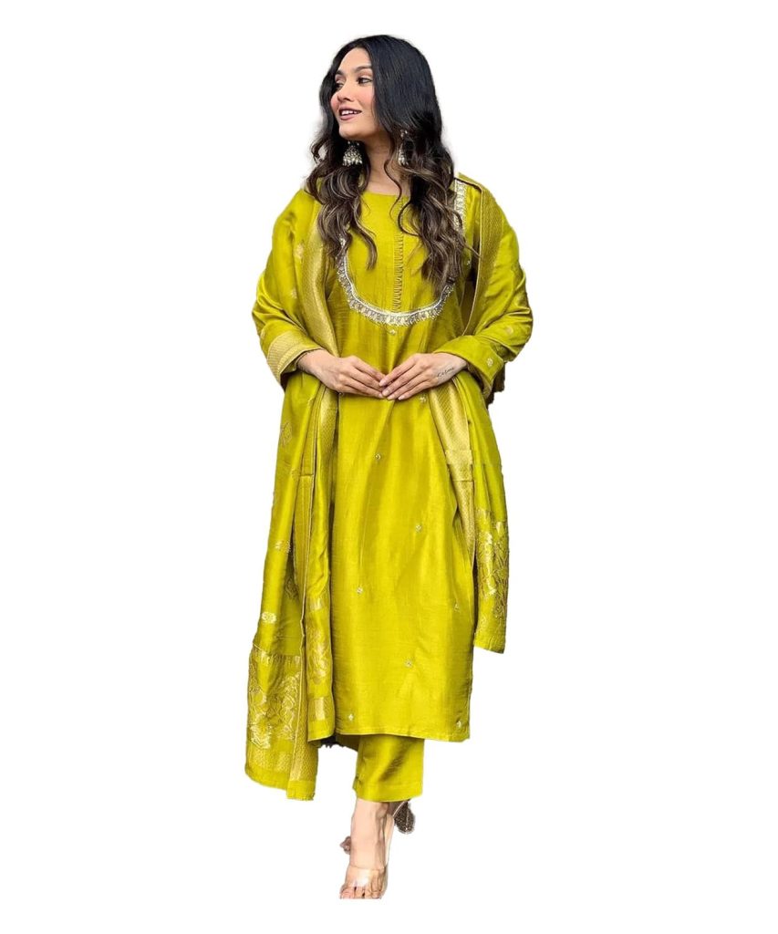 Yashika Women's Silk Blend Jacquard Kurta and Pant with Dupatta Set and Khatali Work Suitable For Every Indian Occasion