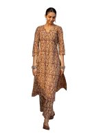 FIORRA Women's Maroon Floral Print Cotton Straight Kurta Set