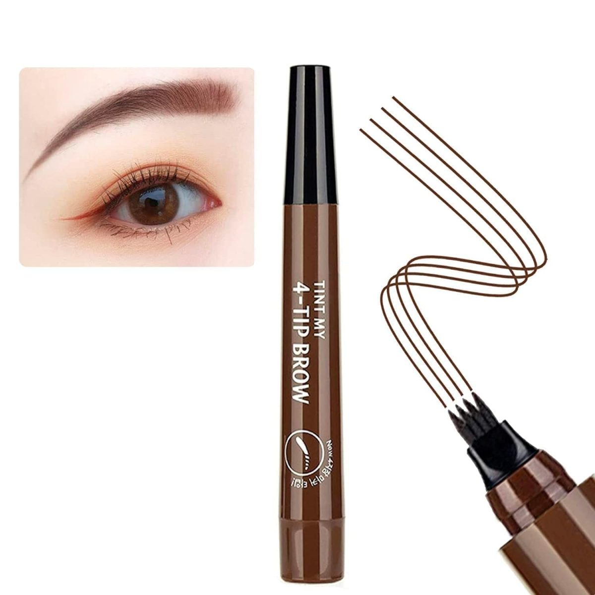 Eyebrow Pen with a 4 Micro-Fork Tip Creates Flawless Natural Looking Brows, Based on Clear Eyebrow Microblading Pen Waterproof, Long-Lasting, Sweat (Brown)