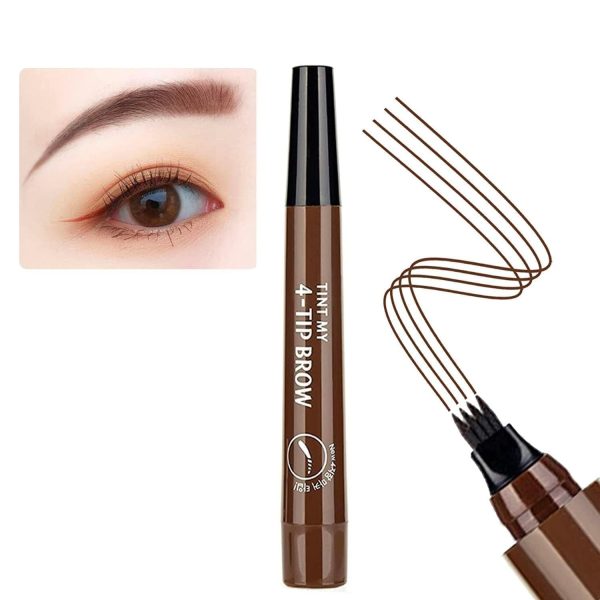Eyebrow Pen with a 4 Micro-Fork Tip Creates Flawless Natural Looking Brows, Based on Clear Eyebrow Microblading Pen Waterproof, Long-Lasting, Sweat (Brown)