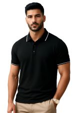 Raptor Brothers Jacquard Collar t Shirts for Man Half Sleeves Polo Collar T Shirt Plain Regular Fit Solid Black T Shirt White Tipped Polo Collar Tshirt for Men (S,M,L,XL,XXL)