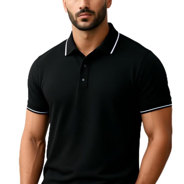 Raptor Brothers Jacquard Collar t Shirts for Man Half Sleeves Polo Collar T Shirt Plain Regular Fit Solid Black T Shirt White Tipped Polo Collar Tshirt for Men (S,M,L,XL,XXL)