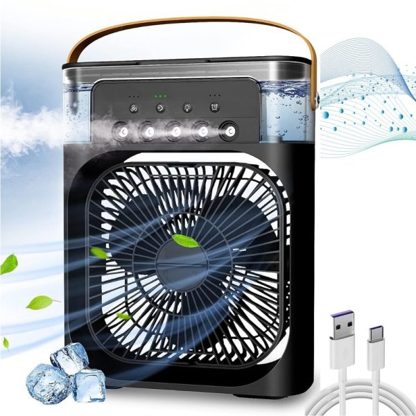 Drumstone (15 YEARS WARRANTY) Personal Air Cooler, Portable Air Conditioner Fan, Mini Evaporative Cooler with 7 Colors LED Light, 1/2/3 H Timer, 3 Wind Speeds and 3 Spray Modes _Multicolor