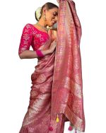 Sanu silk Kanjivaram Banarasi Silk Saree for Women And Girls, Traditional Indian Ethnic Wear with Rich Zari Work, Wedding And Festive Saree with Unstitched Heavy Blouse Piece