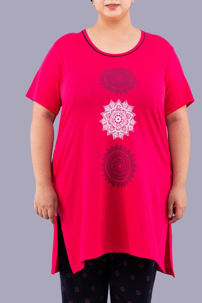 CUPID Women's Regular Fit Cotton Round Neck Half Sleeve T-Shirt, Plus Sizes Nightwear, Sleepwear, Gym n Lounge Wear Long Tops