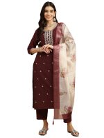 J TURRITOPSIS Women's Embroidered Chinon Kurta & Pant with Dupatta Ethnic Set