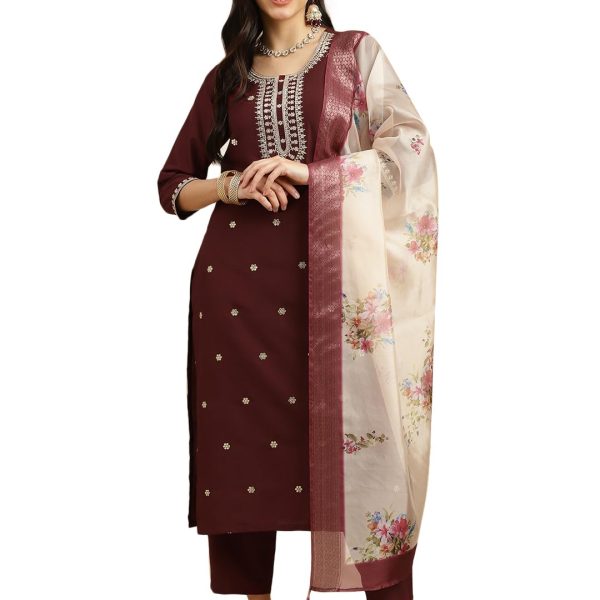 J TURRITOPSIS Women's Embroidered Chinon Kurta & Pant with Dupatta Ethnic Set