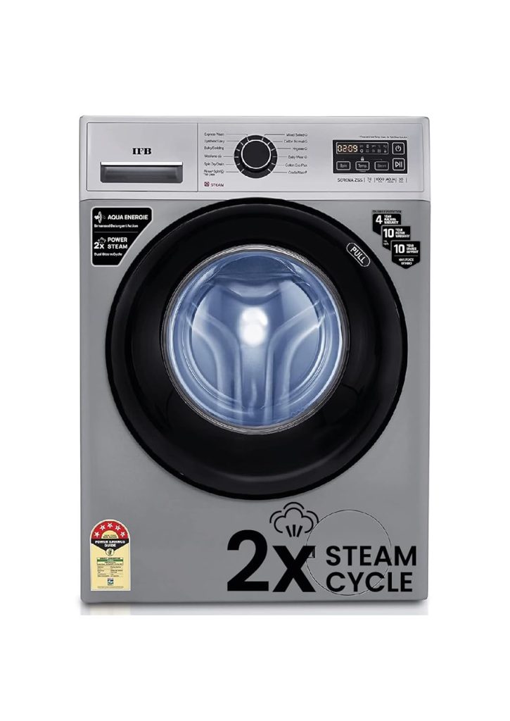 IFB 7 Kg 5 Star Front Load Washing Machine 2X Power Steam (SERENA ZSS 7010, Silver & Black, In-built Heater, 4 years Comprehensive Warranty)