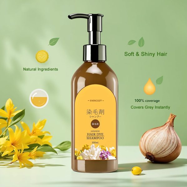 Japanese Hair Dye Shampoo for Women & Men All Hair Types Natural & Long-Lasting Color Ammonia-Free Paraben-Free Plant-Based Hair Dye Home Hair Color Solution (Pack of 2, 300ml)