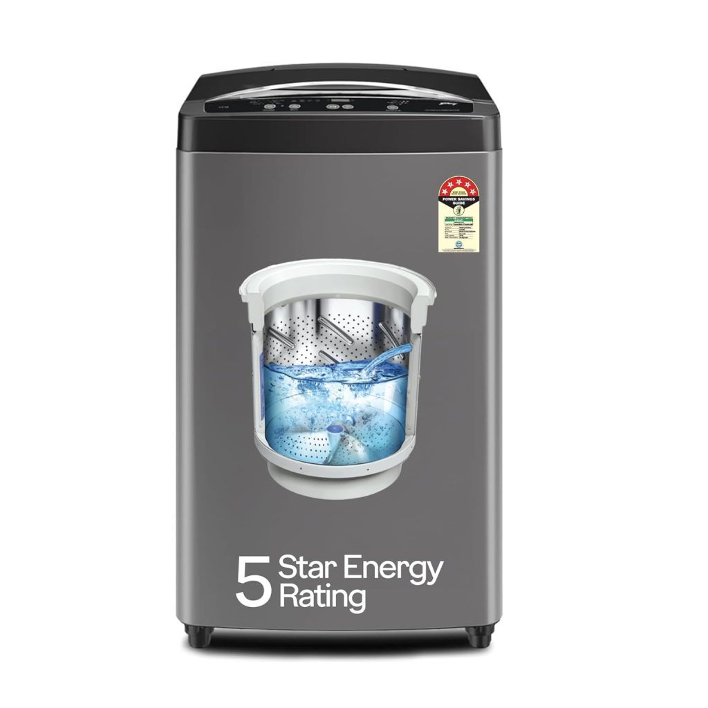 Godrej 7 Kg 5 Star Zero Pressure Technology Fills Tub 60% Faster, Auto Balance system,Fully-Automatic Top Load Washing Machine(WTEON ALP 70 5.0 FDTN GPGR, Graphite Grey, Steel Drum)