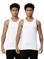 Levi's 012 Men's Rib Pure Cotton Solid Vest - U-Neck, Sleeveless, Side Branding, Snug fit with Easy Tucked (Pack of 2)