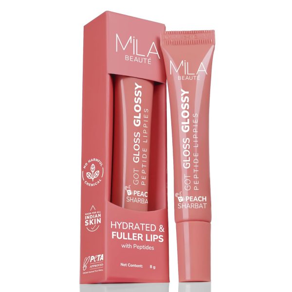 Mila Beauté Peptide Lip Gloss Balm I With SPF & Hyaluronic Acid I Plump & Fuller Lips I Hydrating & Shiny Lip Balm Non Sticky I Highly Pigmented I Soft & Nourished Lips - Peach Sharbat