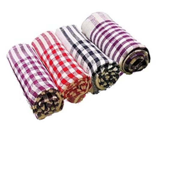 G 1 Kitchen Duster Wet Dry Cotton Cleaning Cloth/Mop Dish Towels, Cotton Checkered Pattern, Set of 4, Multi-Colour, 16 x 24 Inch