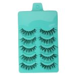 MAYCREATE® 5 Pairs Beauty Makeup Handmade Messy Cross Style False Eyelashes, Reusable Natural Fluffy Faux Lashes, Thick Long 15mm, Soft Comfortable No Glue Needed, Black Synthetic Fiber, Green