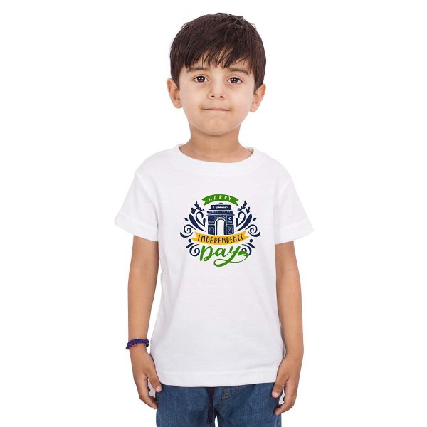 Double F Boys Cotton Independence Day T-Shirt, Round Neck, Half Sleeve, Regular Fit, 6 Months-16 Years, Red and Grey