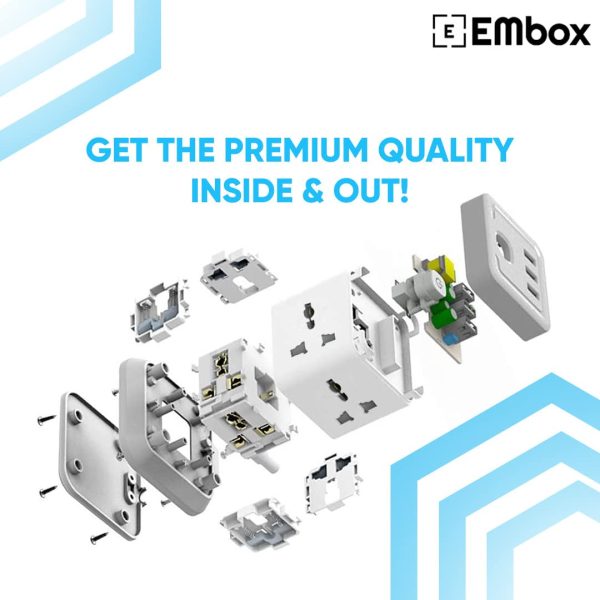 EMBOX Cube Extension Board with USB Port Universal Sockets and USB (2.4 A) (QC 3.0) Extension Board with Switches Overload Protector, Indicator, 2 Meter Extension Cord