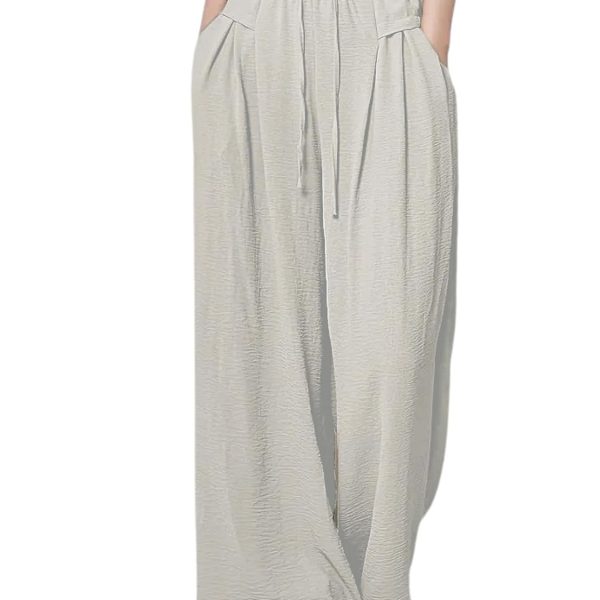 GRECIILOOKS Textured Trousers for Women | Women Loose Fit Trousers | Women's High-Waisted Pant | Women Trousers Pants | Korean Trousers for Women