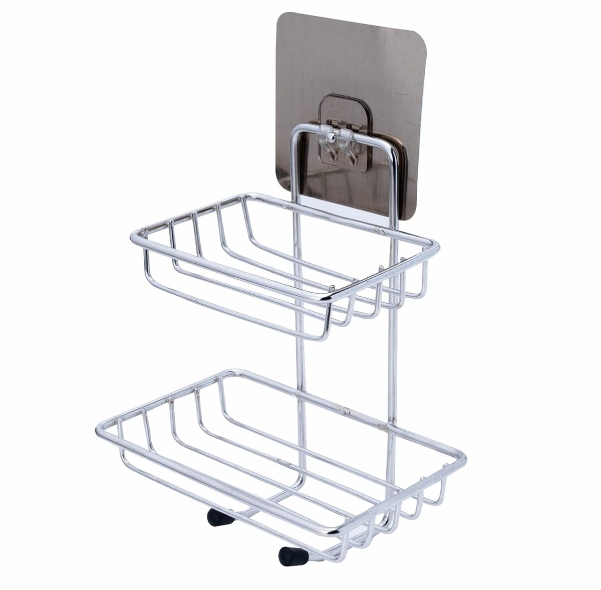 Boniry Stickable Double Layer Soap Dish Holder - Wall Mounted Stainless Steel Soap Stand for Bathroom, Soap Storage Rack for Kitchen with Self Adhesive Magic Sticker (Silver)