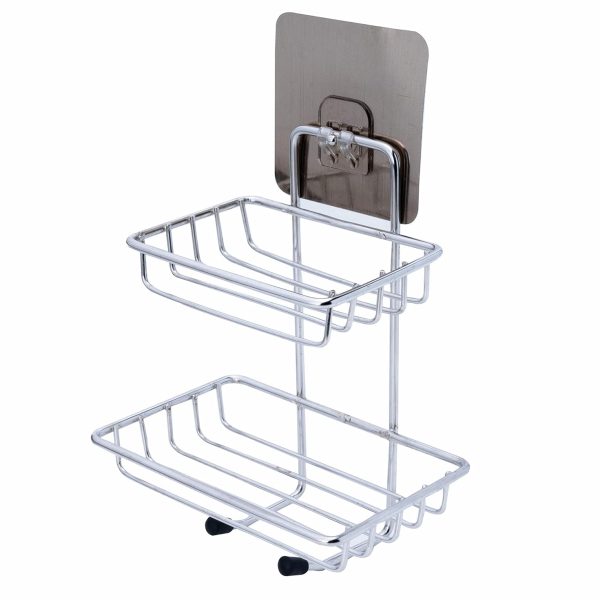 Boniry Stickable Double Layer Soap Dish Holder - Wall Mounted Stainless Steel Soap Stand for Bathroom, Soap Storage Rack for Kitchen with Self Adhesive Magic Sticker (Silver)