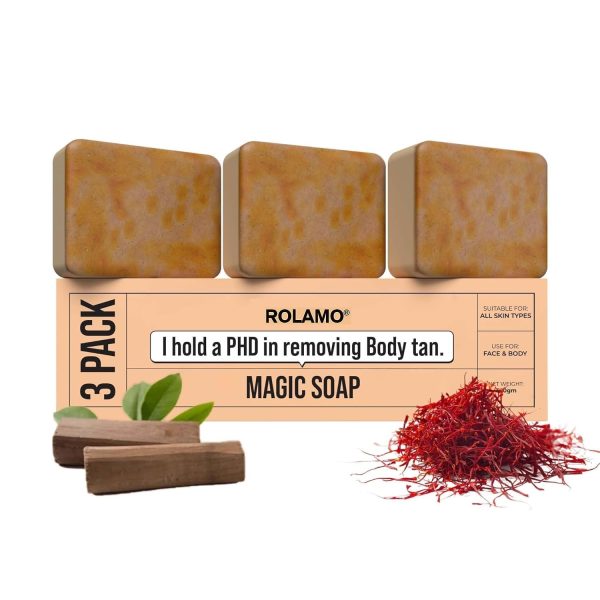 ROLAMO ghar Magic Soap with Sandalwood and Saffron for Body Tan Removal| Paraben Free | Chandan & Kesar Bath Soap | Handmade Soaps For Glowing | Skin Brightening Soap For Men & Women