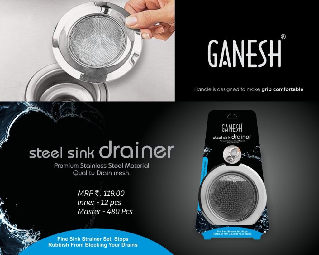 Ganesh Stainless Steel Sink Strainer Kitchen Drain Basin Basket Filter Stopper Drainer/Jali | 10 W x 10 H Millimeters