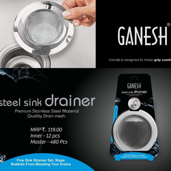 Ganesh Stainless Steel Sink Strainer Kitchen Drain Basin Basket Filter Stopper Drainer/Jali | 10 W x 10 H Millimeters