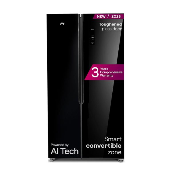 Godrej 600 L Frost Free Smart convertible Zones with Digital Touch Panel, Frost Free Inverter Side By Side Refrigerator(2025 Model, RS EONVELVET 600C RIT BK GL, Black Glass)