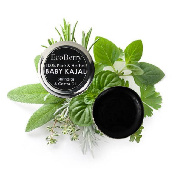 EcoBerry Baby Kajal with Bhringraj & Castor Oil | Baby Kajal for new born Organic | Lead & Paraben Free | No Artificial Colors | 100% Pure, Natural & Handmade | Preservative Free | Vegan | 5g