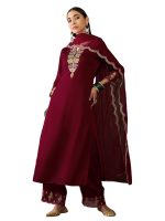 SheWill Women's Blue Embroidered V-Neck Cotton Blend Flared Hem Alia Cut Kurta with Trousers | Ethnic Festive & Occasion Wear Diwali Kurta Set