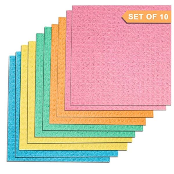 Shopfleet Cotton Cellulose Cleaning Sponge For Kitchen And Home, 20 X 16 X 0.5 Cm - Pack Of 10 Wipes (Multicolor), Cellulose