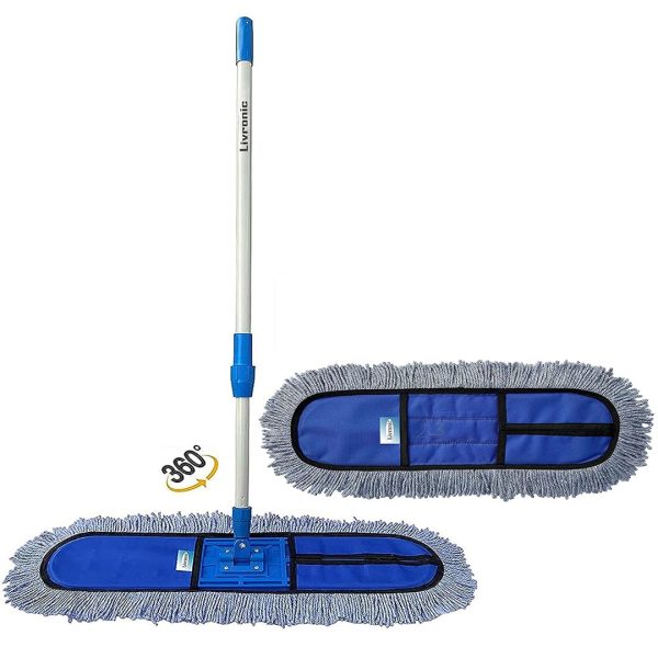 Livronic Plastic Wet And Dry Cotton Pad Floor Mop 67X14X5 (18-Inch Head) With 4 Feet Telescopic Handle Floor Cleaning Mop|Home|Office|Hotels|Hospitals (Set Of 1) (18 Inch Full Set With 1 Extra Pad.)