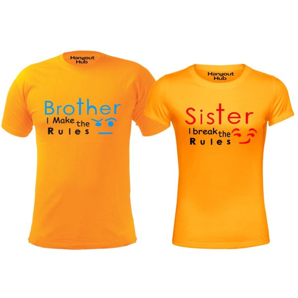 Hangout Hub Kids Combo T Shirts for Boy Brother and Girl Sister | Regular Fit Printed Sister Make Break Rule Family Kids Sibling T-Shirts (Set of 2, Cotton)