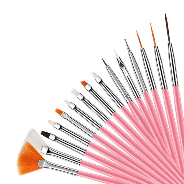 Nail Art Brushes | Nail Art Design Painting and Drawing UV Polish Brush Tool Kit | 15 pcs Nail Art Brushes Kit with 5 pcs Nail Dotting Pens (Pack Of 2) Multicolored