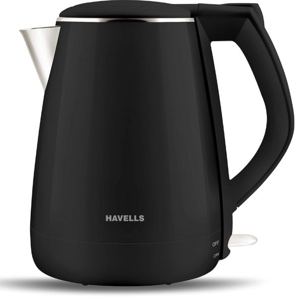 Havells Aqua Plus Electric Kettle 1.2 Litre, 1250 Watt | 304 Stainless Steel Inner Body | Cool Touch Body | Auto Shut-Off |Wider Mouth| 2 Year Warranty (Black)