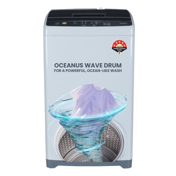 Haier 7 Kg 5 Star Fully Automatic Top Load Washing Machine with Oceanus Wave Drum, Magic Filter, 8 Wash Programs (HWM70-AE, Moonlight Silver, Stainless Steel Drum, 15 Mins Quick Wash)